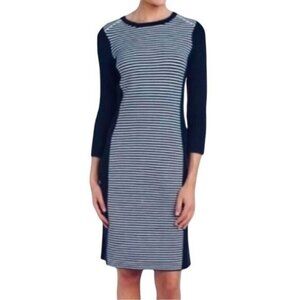J.‎ McLaughlin Darla Ottoman Striped Sweater Knit Dress in Navy Grey Size M